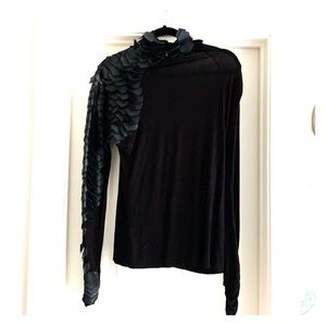Mock neck, faux leather detailed top